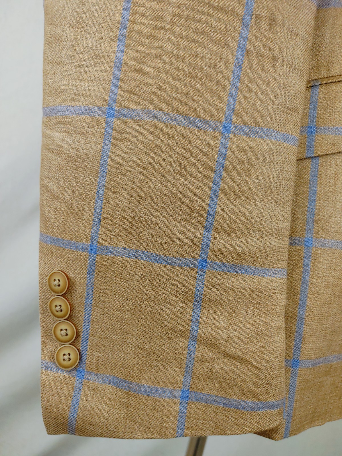 Tallia Mens 44/46R Brown 100% Linen Blazer Sport Coat Jacket Blue WindowPane