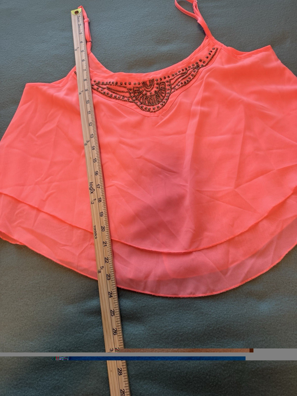 New Glory Orange Sheer Cami Top Large Studded Beaded Tiered Y2K Boho Chic Flowy