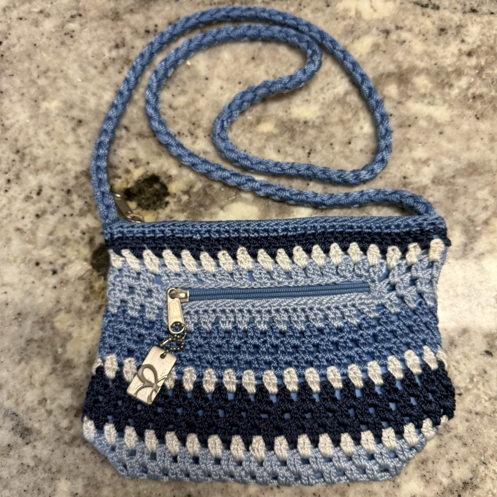 Boho Crochet Women’s Blue and White Shoulder Bag New Without Tags Hippie Lina