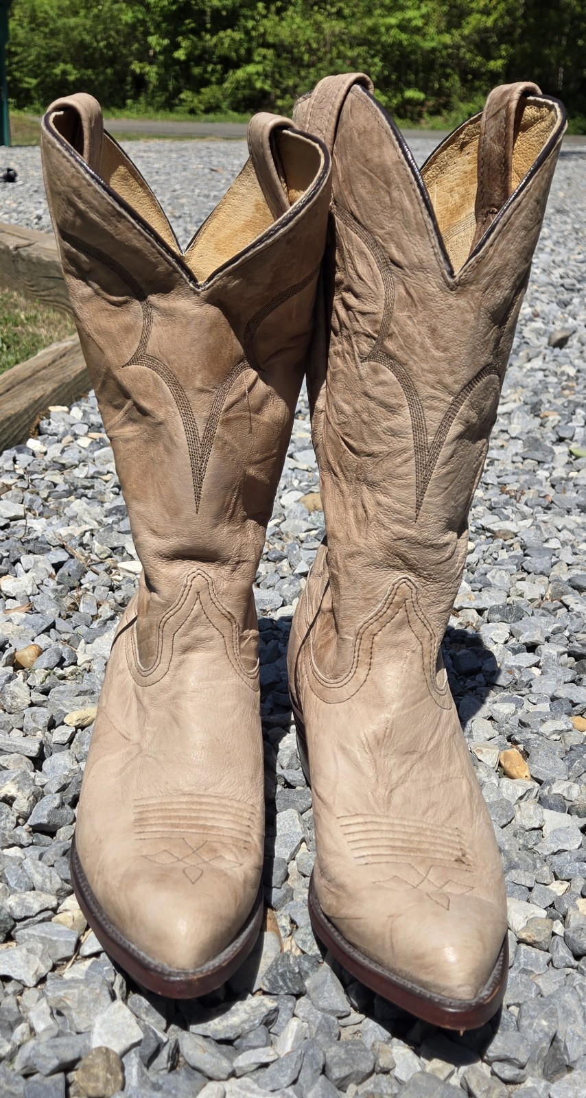 J CHISHOLM Women Cowboy Western Boots Cream Leather 8M HANDCRAFTED in USA Unworn