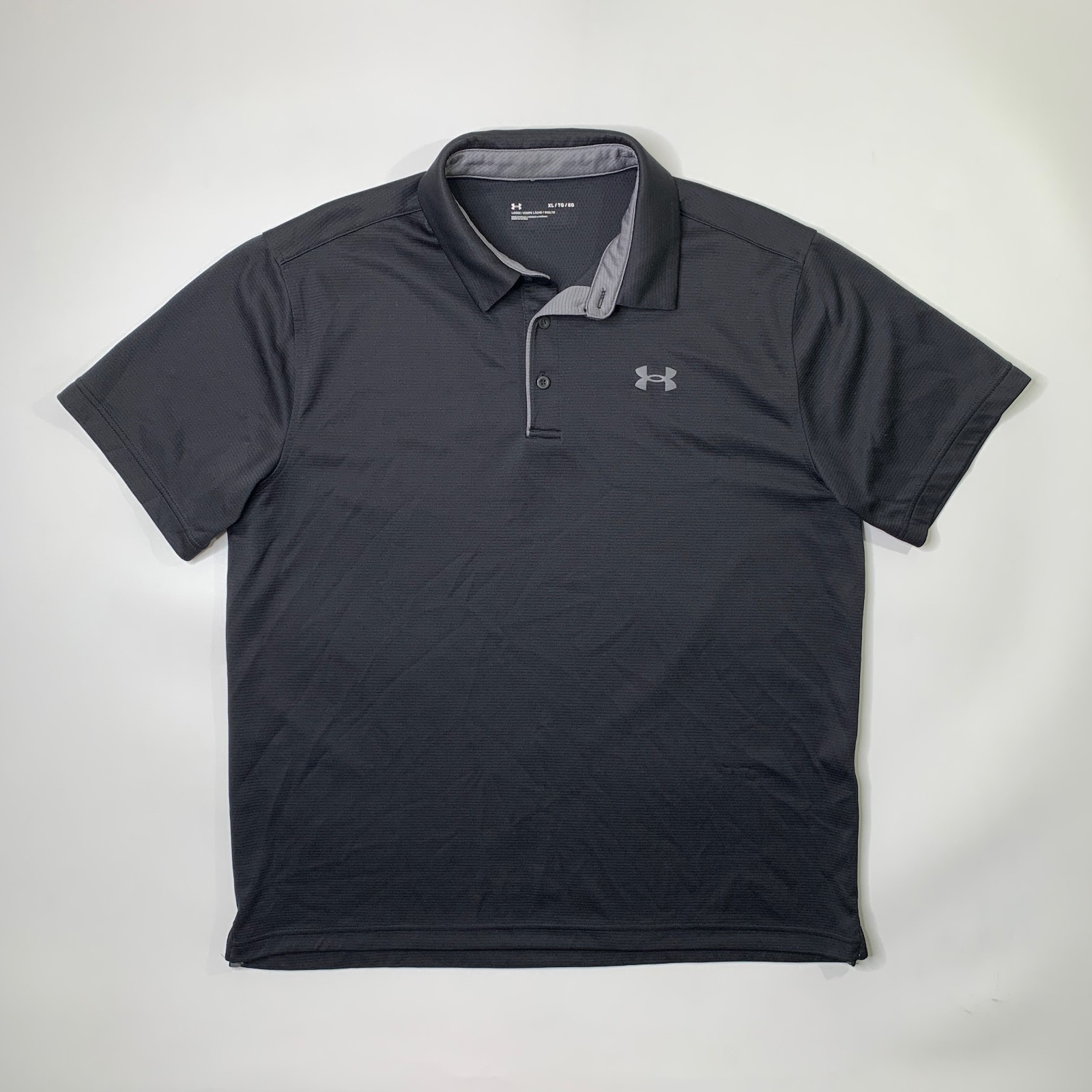 Under Armour Shirt Mens XL Extra Large Black Loose 3-Button Placket Golf Polo