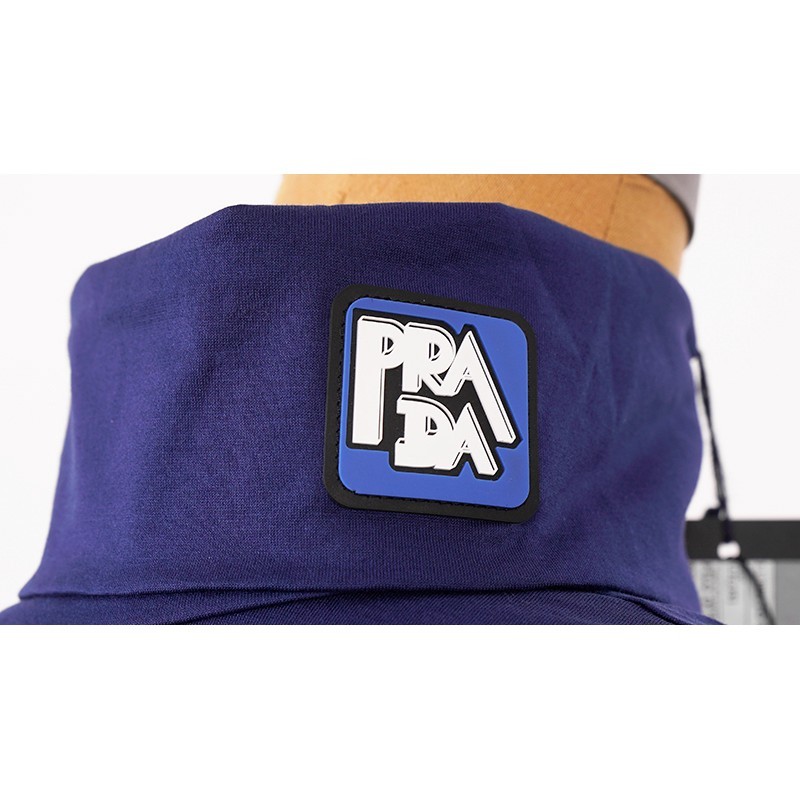 sz L NEW $1080 PRADA Men’s Cina Blue Cotton RUBBER LOGO Fold Over TURTLENECK TOP