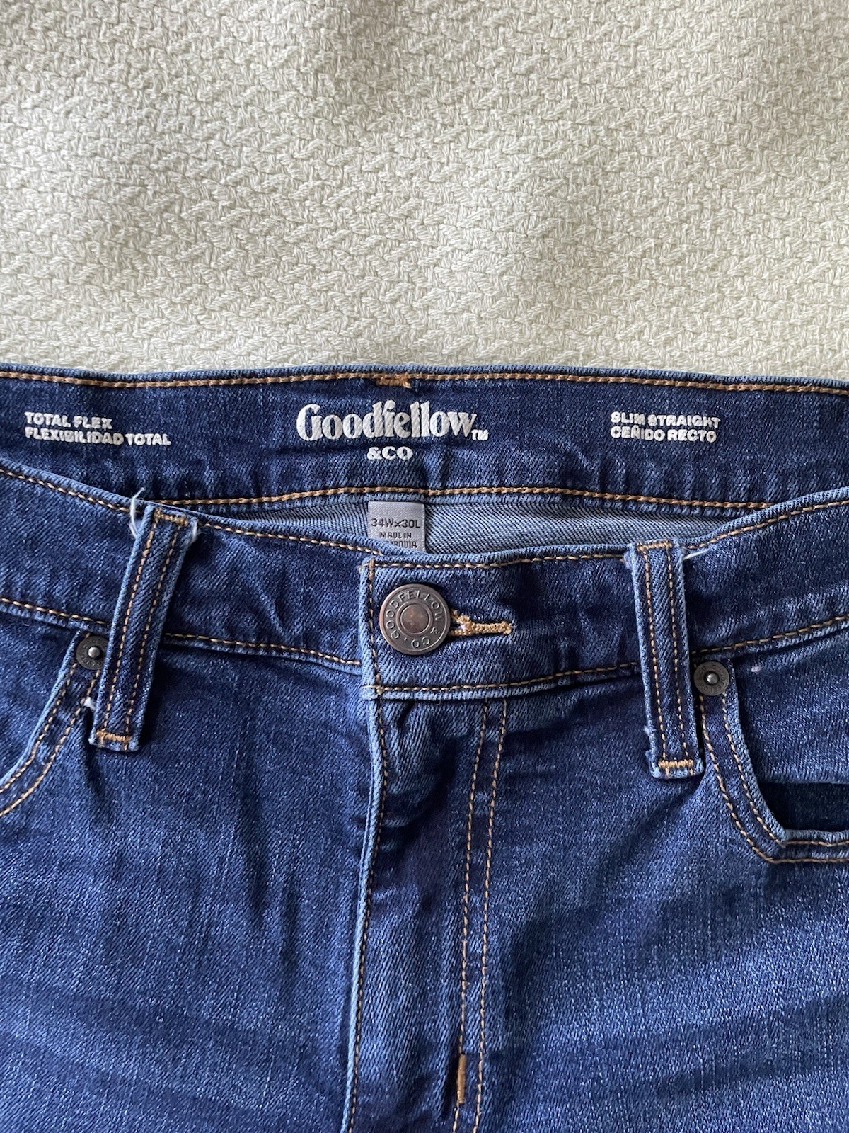 Goodfellow & Co Men’s Slim Straight Fit Dark Wash Blue Denim Jeans Stretch