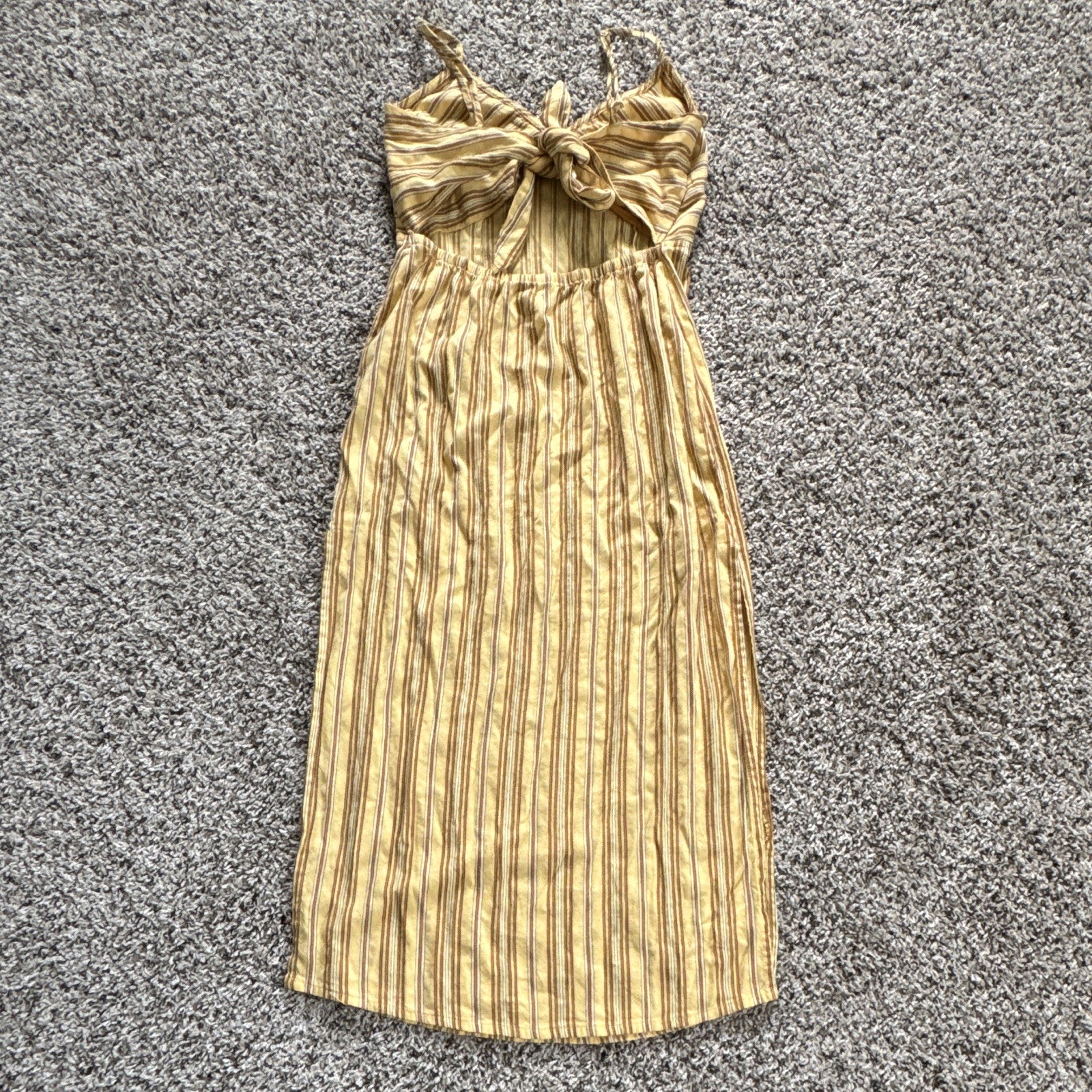 Amuse Society Yellow Striped Tie Back V-Neck Spaghetti Strap Midi Sundress Med