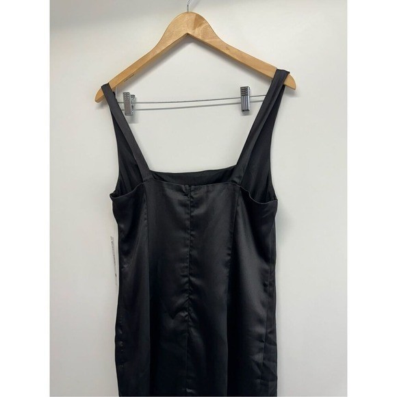 AQUA Mini Satin Dress Size Large Black Square Neck Sleeves Exclusive NEW