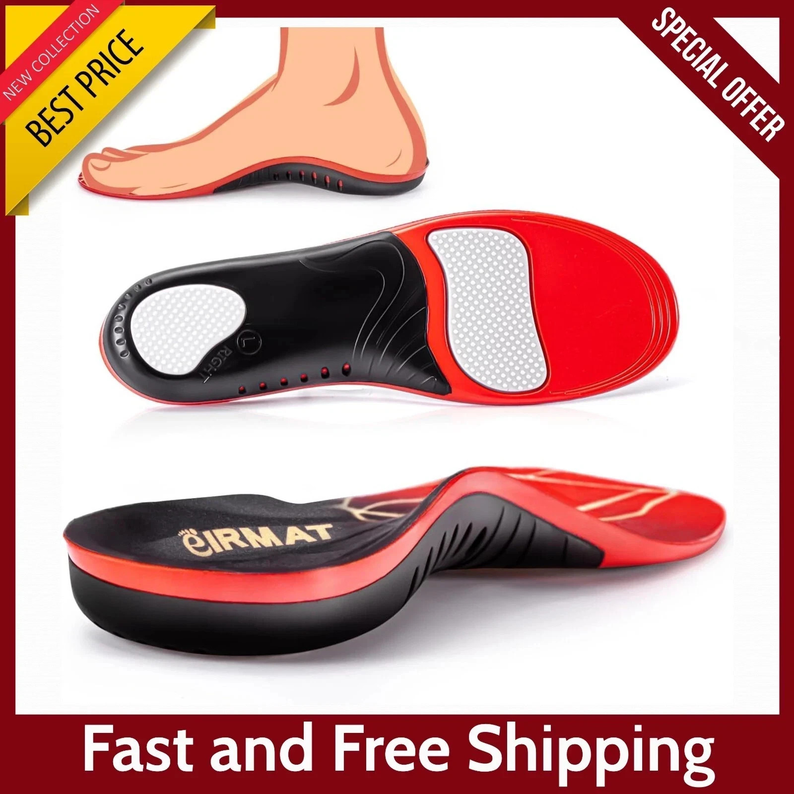 Plantar Fasciitis High Arch Support Insoles for Men Women, Arch Support Inserts.