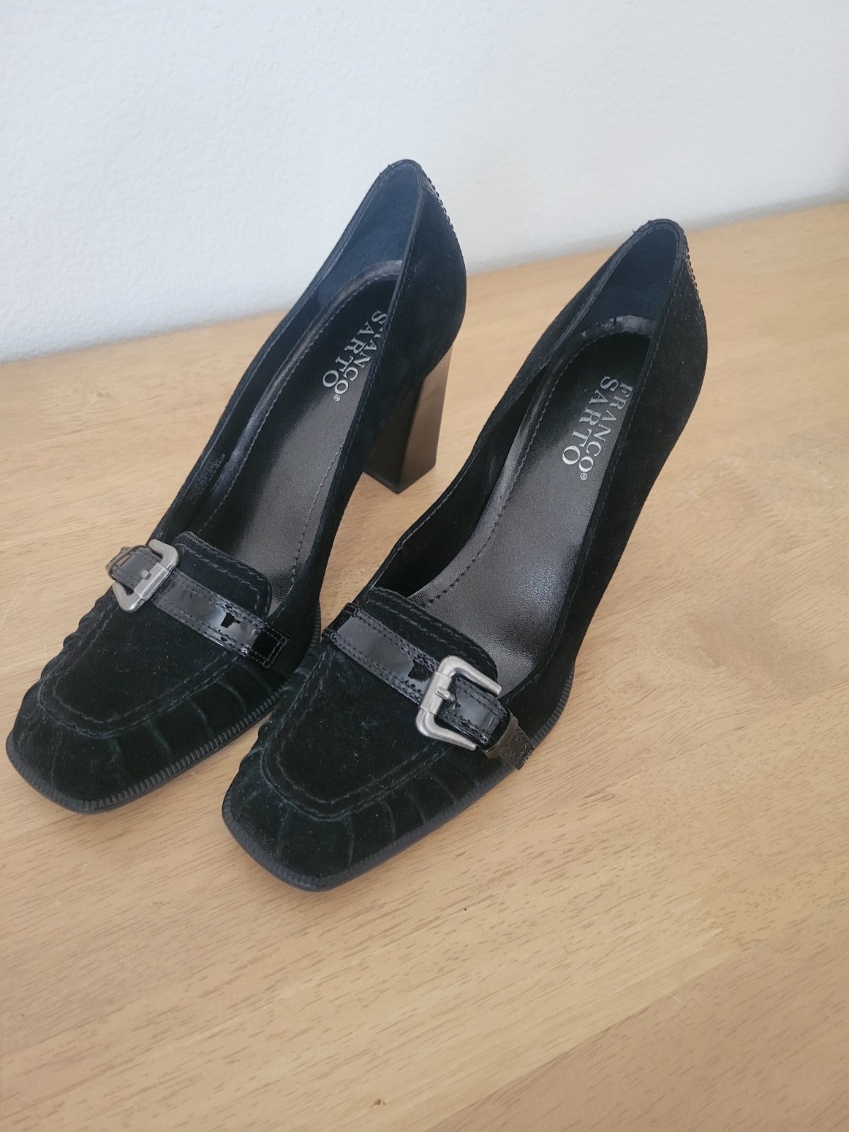 Franco Sarto Pumps w/ Buckle, Black Suede Size 9M