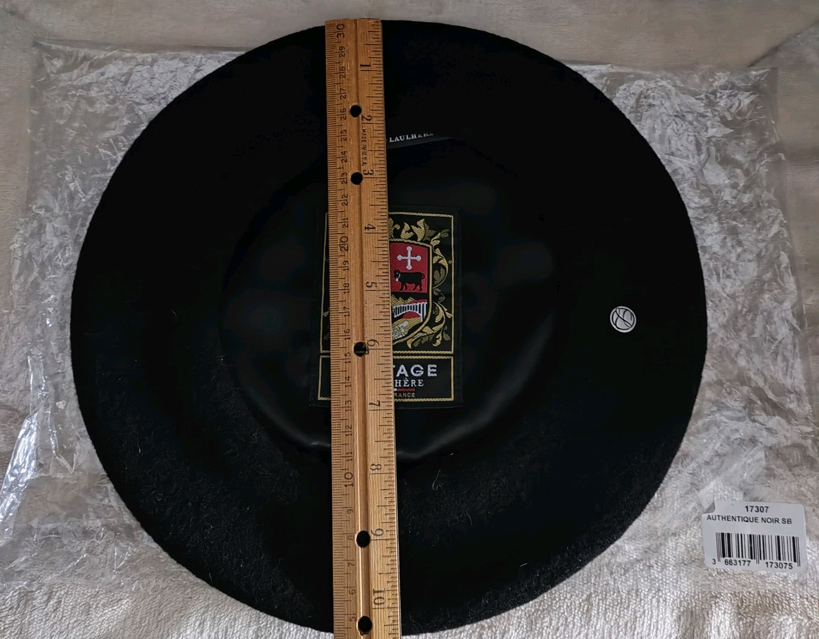 Heritage par Laulhère Authentic French 100% Wool Beret Black 10.5 Inches France