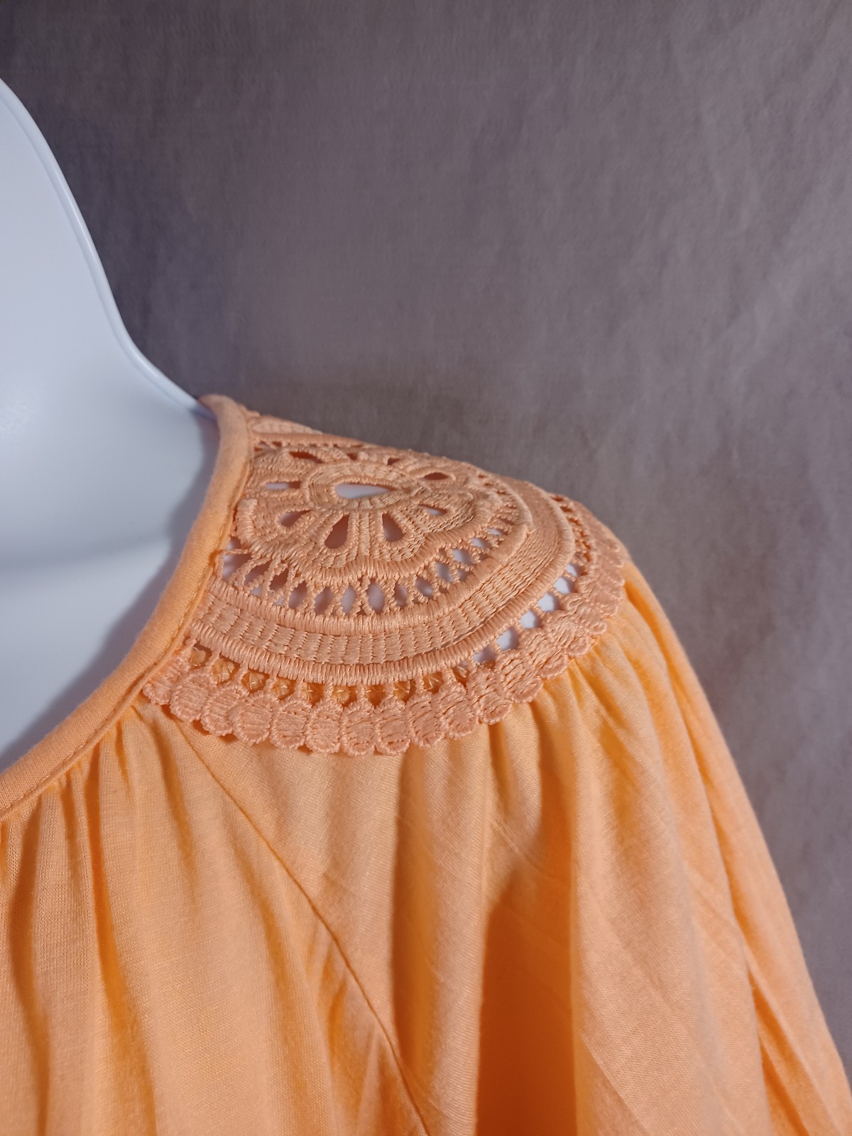 New York Laundry Peach Women V-Neck Crochet Yoke Pullover Blouse Short Sleeve 1X