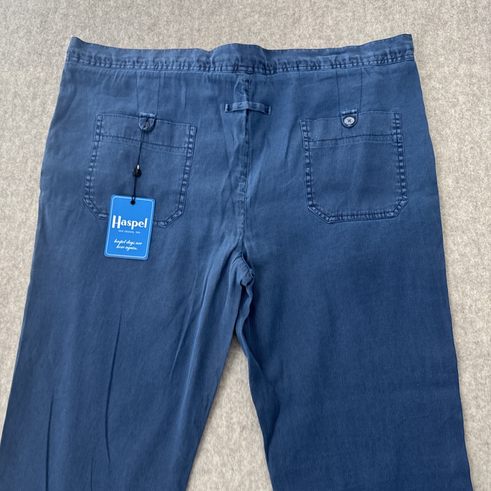 Haspel Corded Linen Blend Drawstring Trouser Blue Slim Fit Mens 36 New