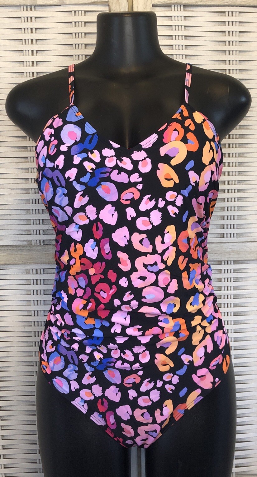 NWT Cupshe One Piece Swimsuit, Size Medium Black Leopard Purple Orange Blue Pink