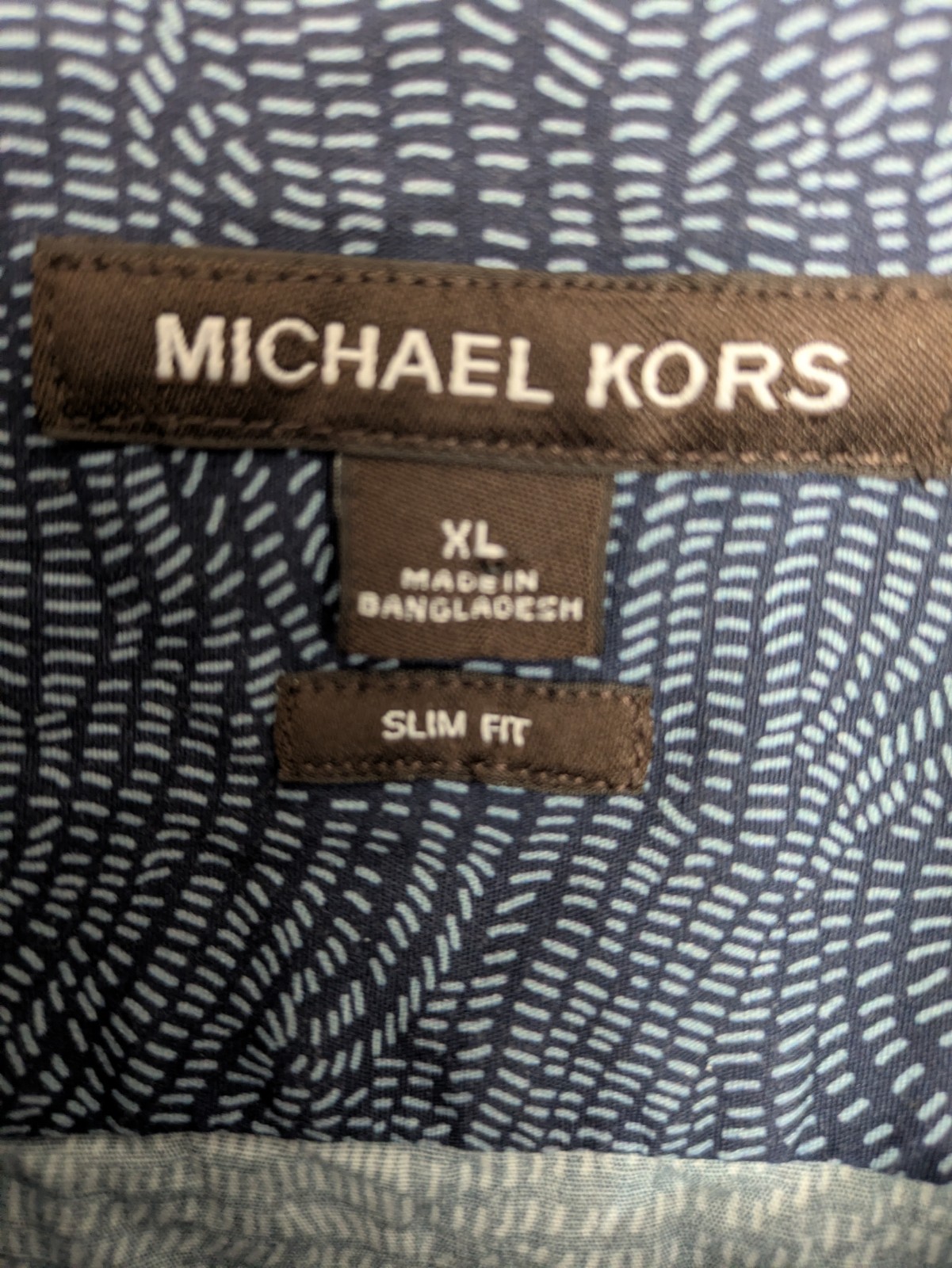 Michael Kors Men XL Slim Fit Button Down Shirt Blue Abstract Print Stretch…