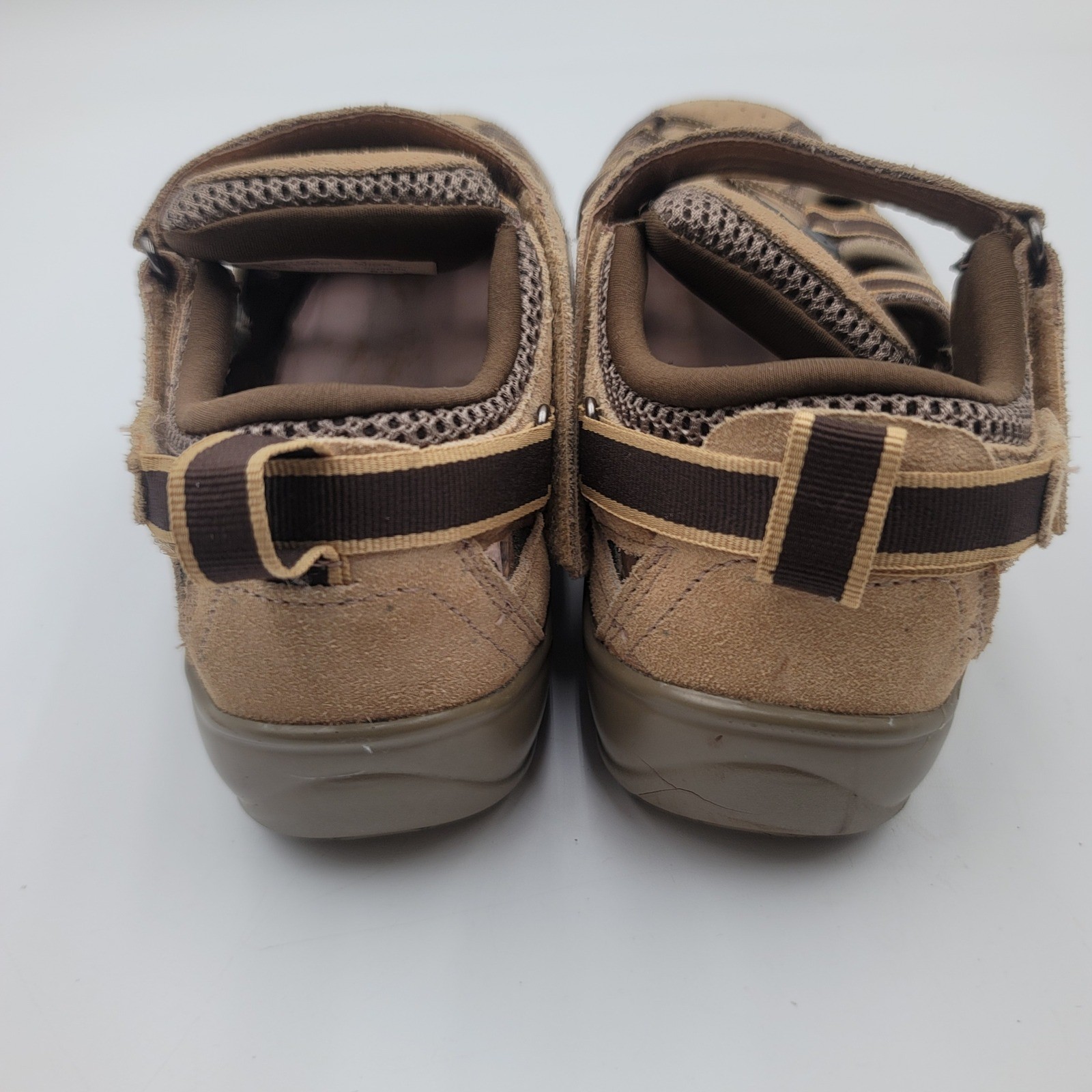 Orthofeet 77873 Womens 11 Wide Tan Leather Mesh Fisherman Sandals Bungee Strap