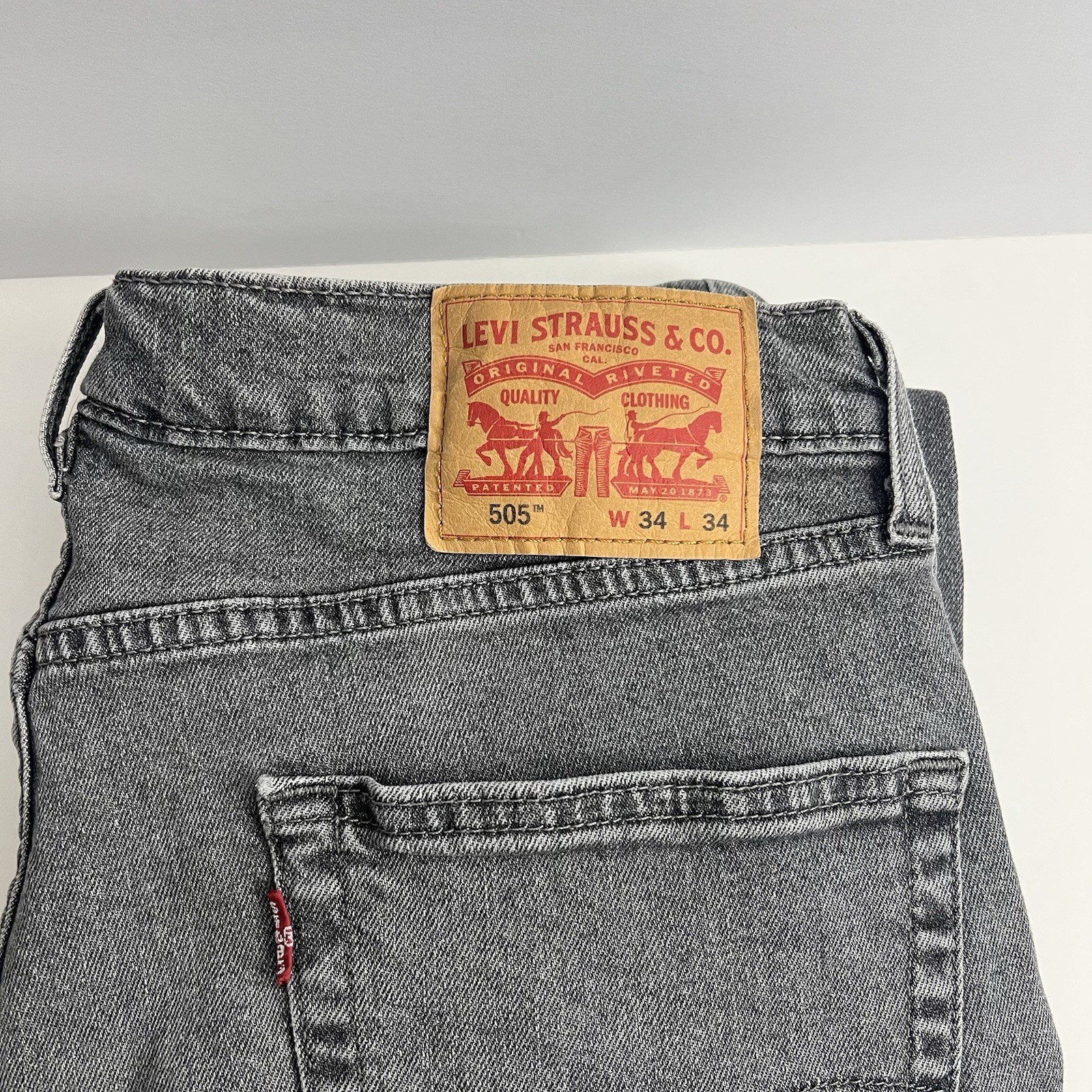 Levi’s 505 Mens Regular Fit Jeans 34×34 Gray Straight Leg Denim Pants