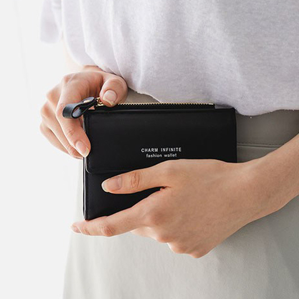 RFID Blocking Leather Bifold Wallet with Zipper Coin Pocket Lady Fashion Clutch