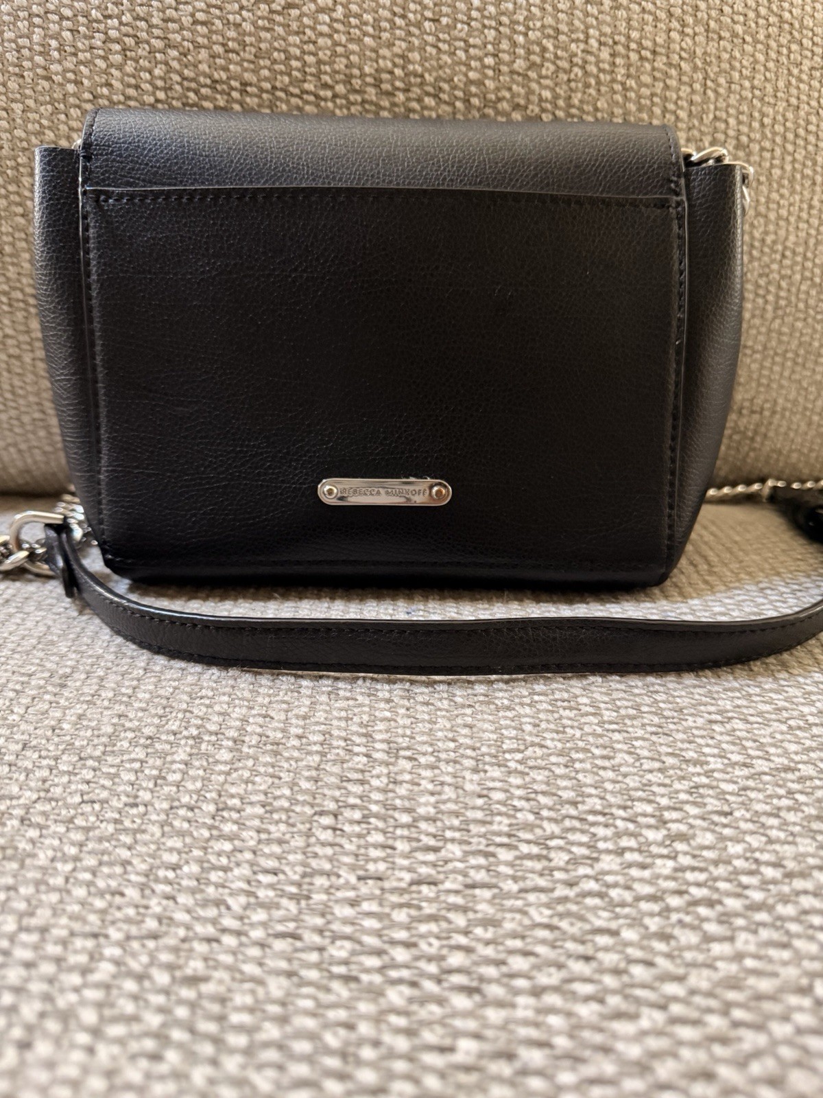 Rebecca Minkoff Mini MAC Black Pebbled Leather Crossbody Bag Silver Hardware