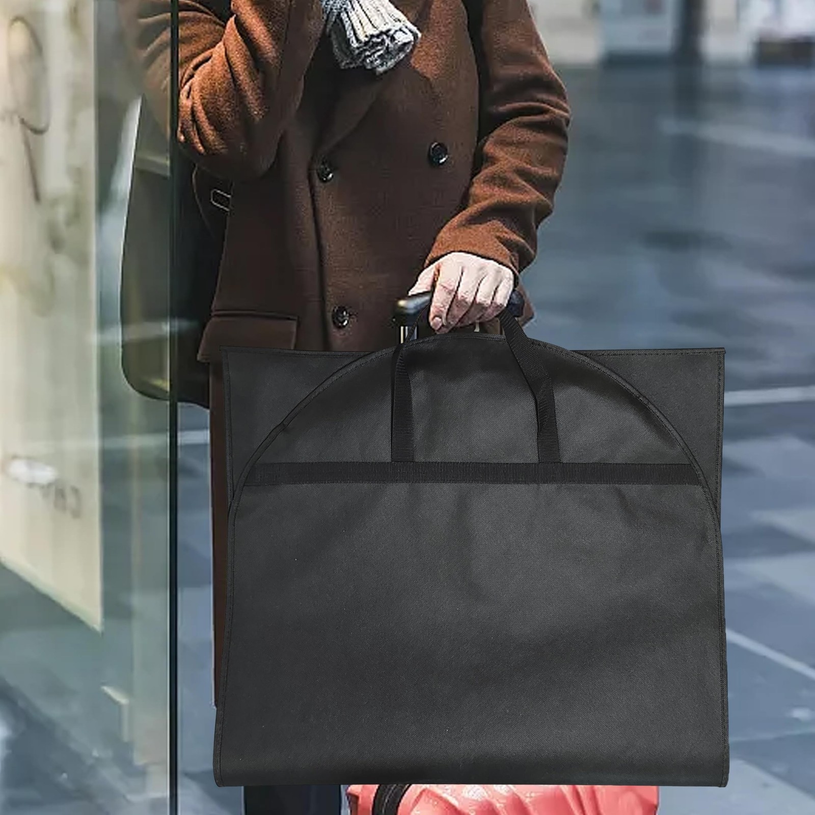 4 Pcs Black Portable Men’s Business Travel Suit Bags，Waterproof Sturdy Ha