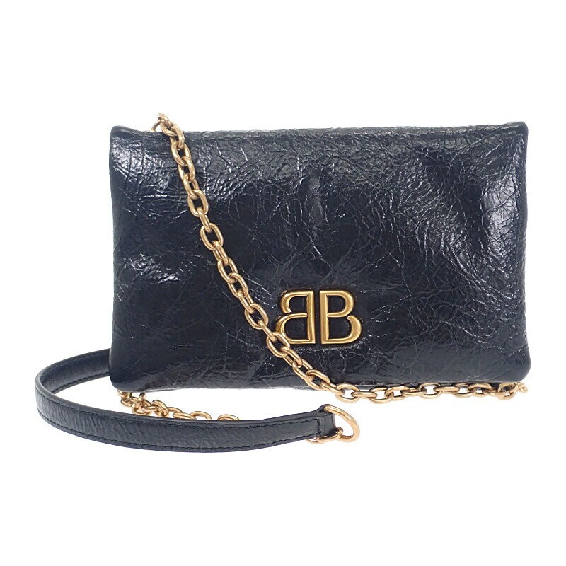 BALENCIAGA Shoulder Bag Monaco Nano Bag Width 7.48 in Black Lambskin 99