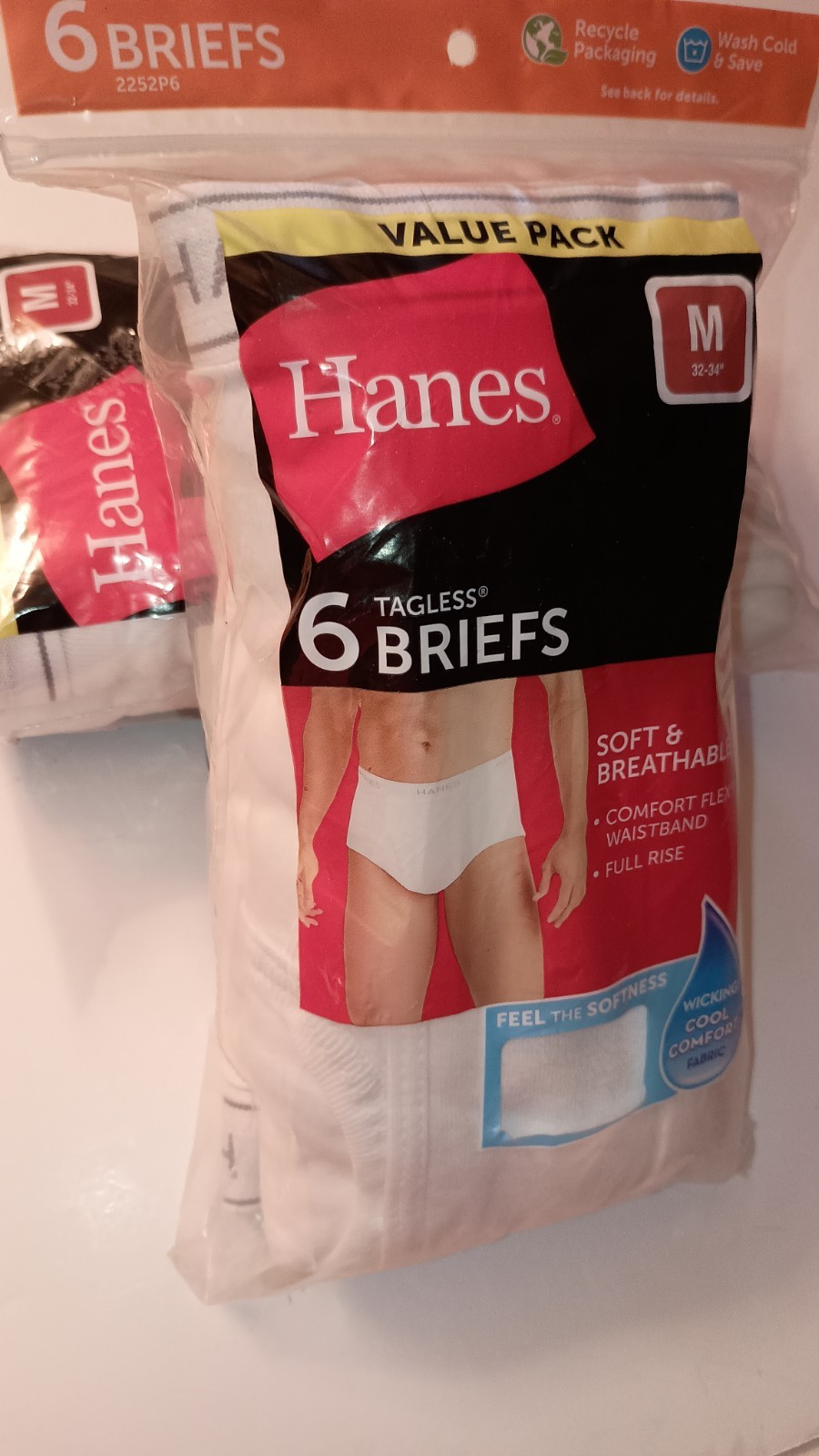 (2) 6 Pack Hanes White Cotton Tagless Full Rise Briefs Men’s Medium 32-34” SAVE