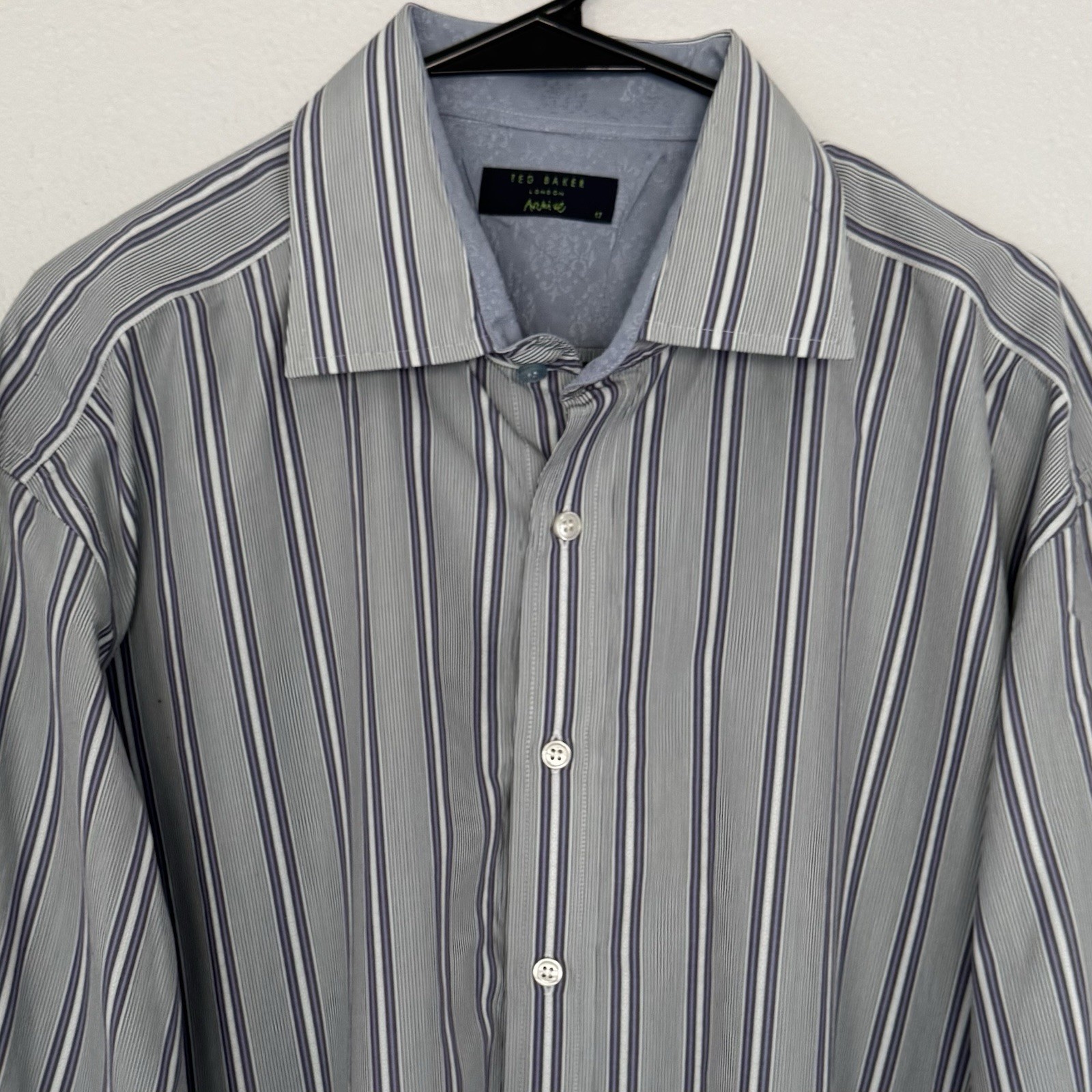 Ted Baker London Cotton Striped Button Down French Cuffs Shirt SZ 17.5 -32/33