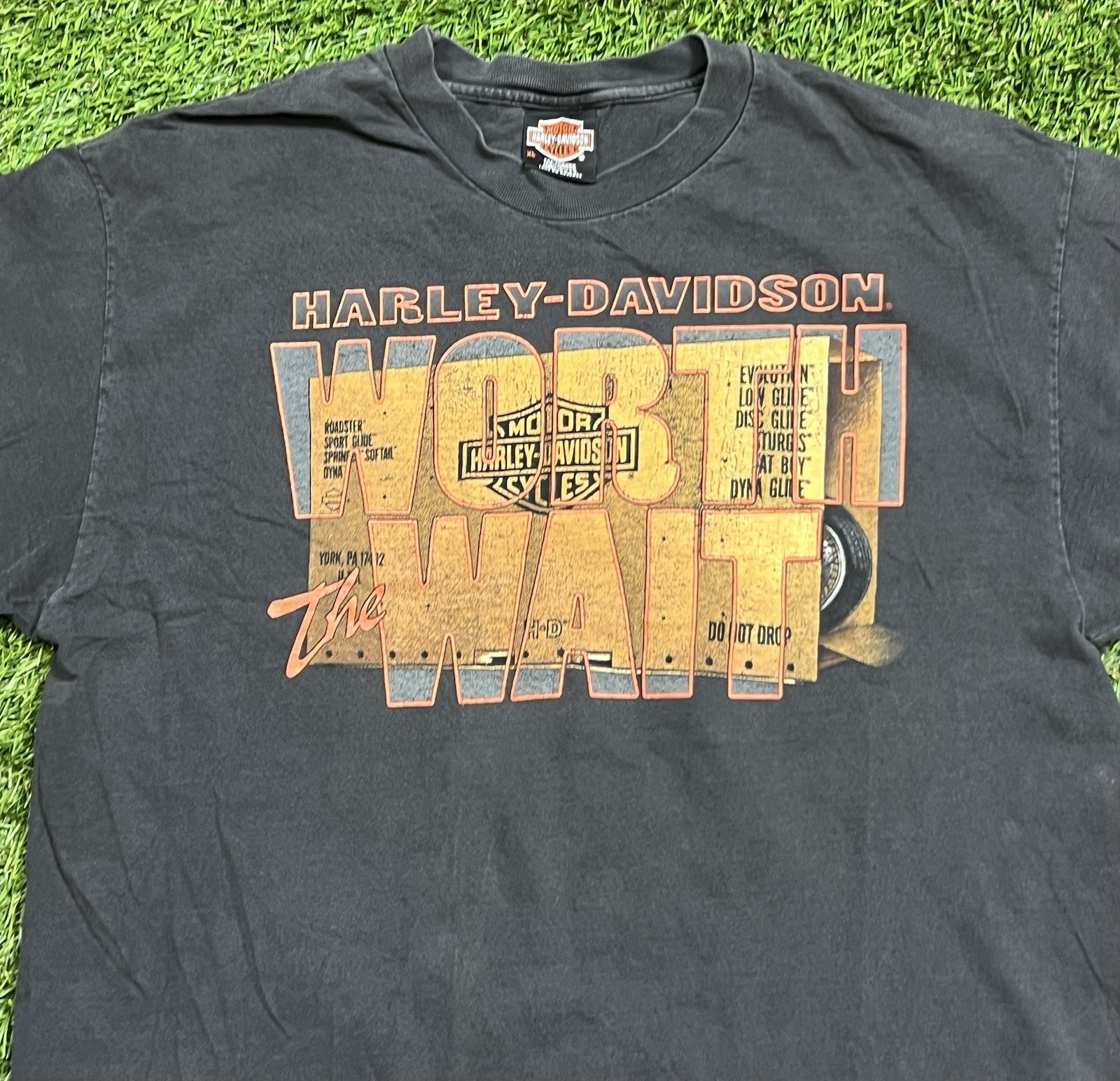 Harley Davidson Worth The Wait T-Shirt Men’s XL Faded Black USA Vintage 90s