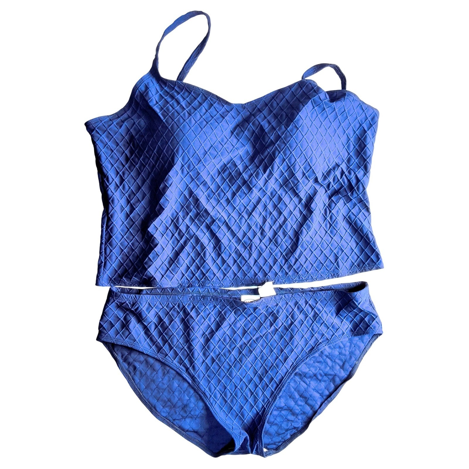 Sand N Sun Tankini Swimsuit Women 2X Dark Navy Blue Diamond Quilted Two Piece
