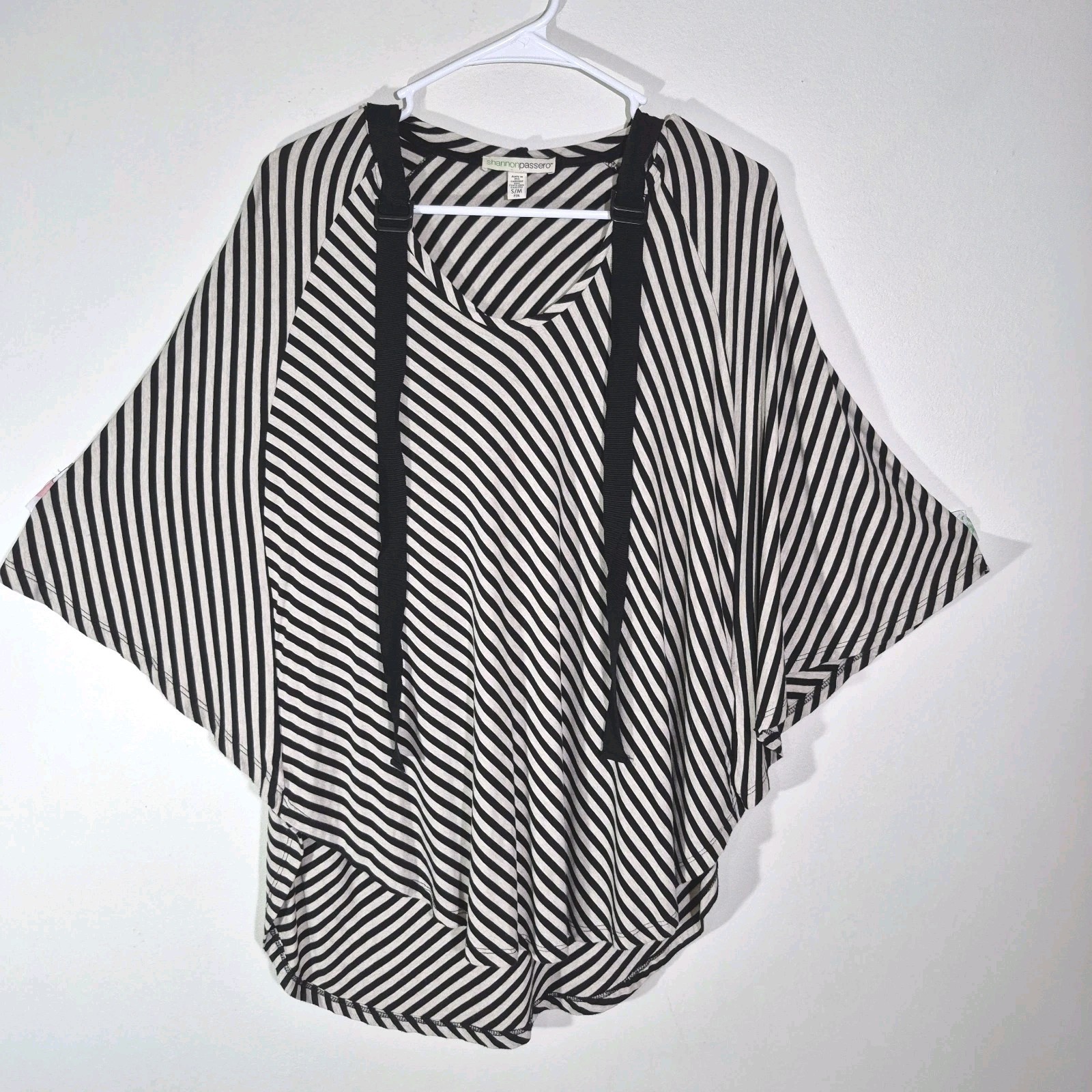 Shannon Passero Pullover Top Hoodie Size S/M Black And Beige Poncho Style Modern