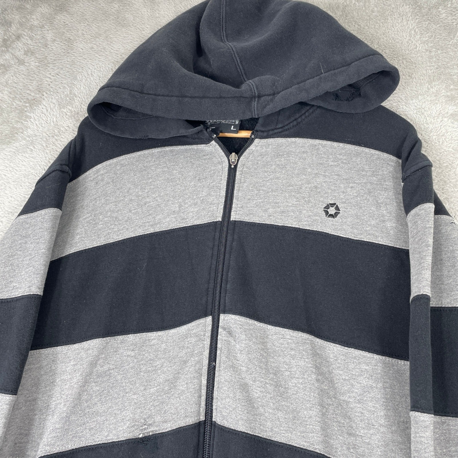 Vintage Southpole Hoodie Mens Large Black Striped Distressed Zip Up Y2K Skater