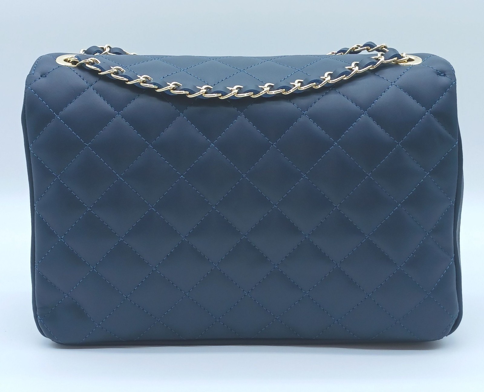 Italian Genuine Leather Quilted Handbag (X-Large) – Made In Italy – Dark Blue