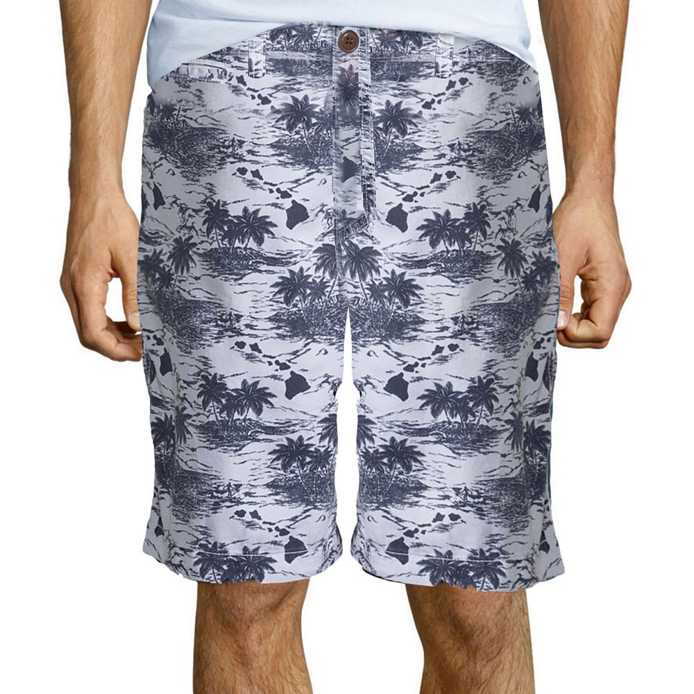 Arizona Shorts Mens Size 30 Hit At Knee Bermuda Khaki Blue Tropical White Cotton