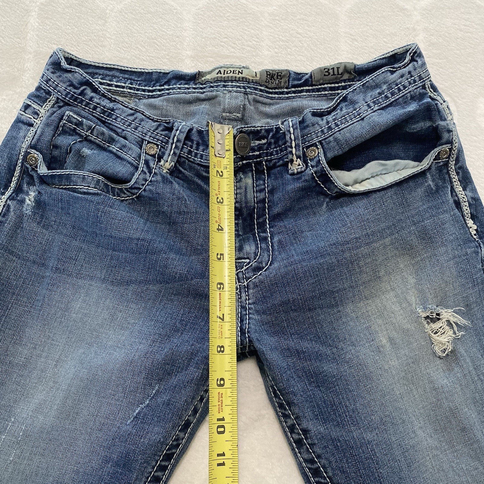 BKE Aiden Bootcut Jeans Men’s 31L (31×32) Medium Wash Distressed Faded Heel Drag