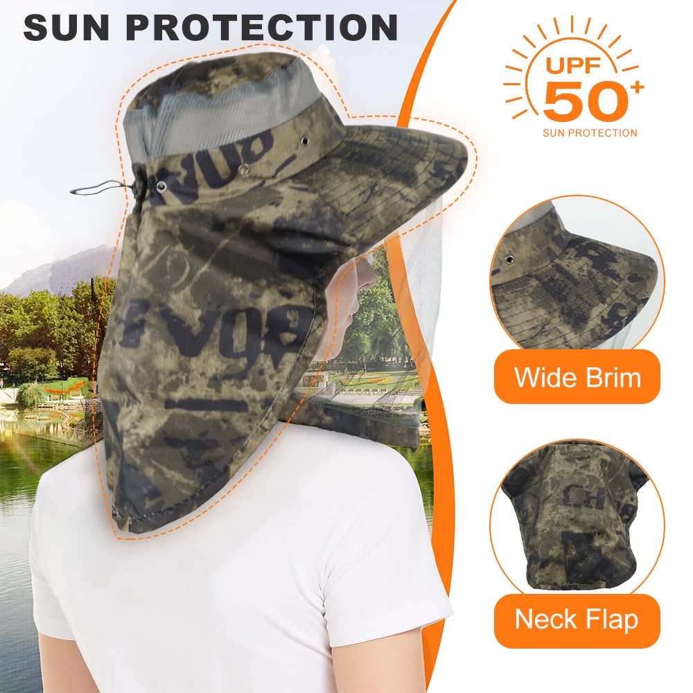 Mosquito Head Net Hat with Neck Flap Wide Brim Outdoor Hiking Gardening Fishing