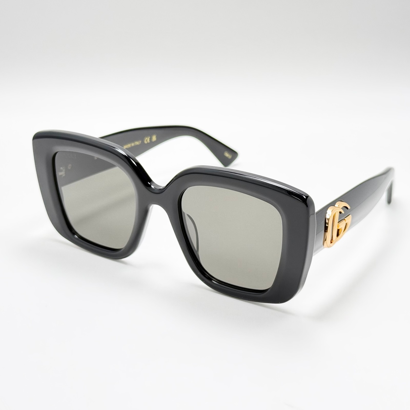 Gucci GG1975S Sunglasses Black Frame Grey Lens Square Women 51mm Italy New