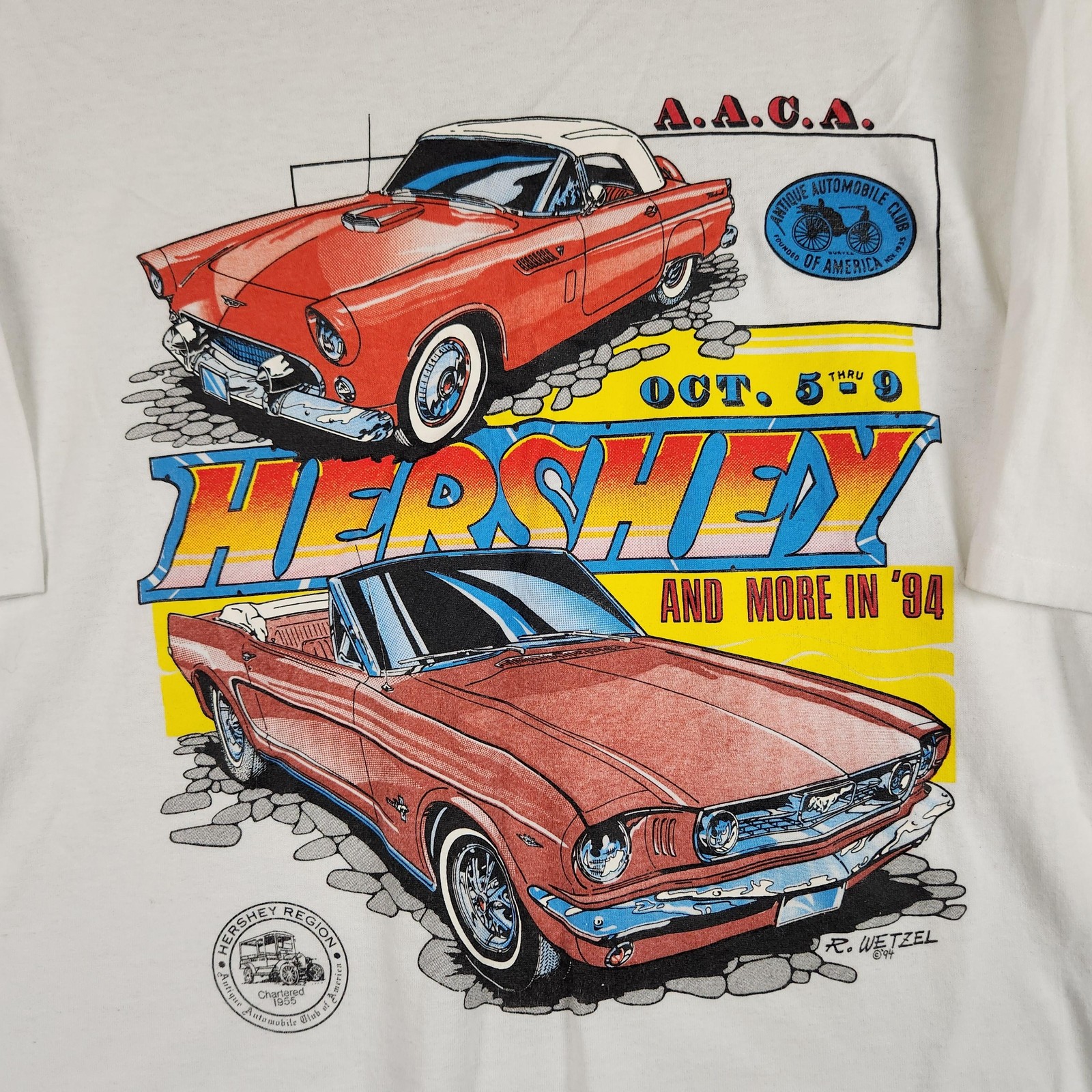 Vintage AACA Hershey Car Show Shirt Mens Large White Classic Cars 90s Cropped