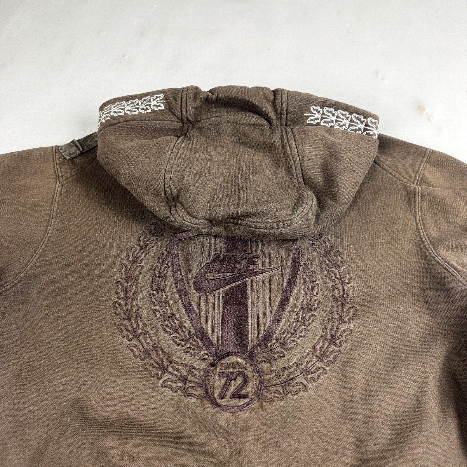 Womens Nike Y2K Full Zip Hoodie Brown Faded Heavyweight Sweatshirt Minimal Sport