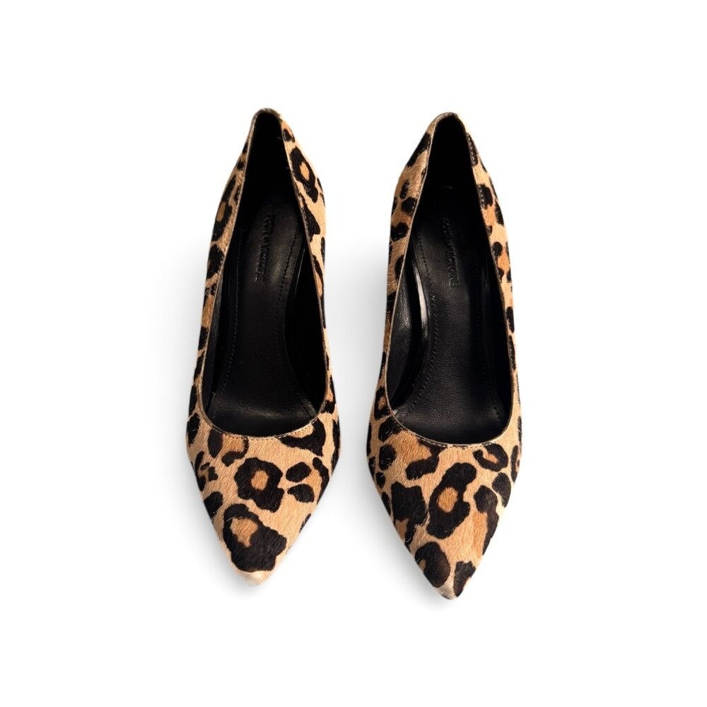 Pour La Victoire Celina Leopard Print Calf Hair Block Heel Pumps Size 5.5