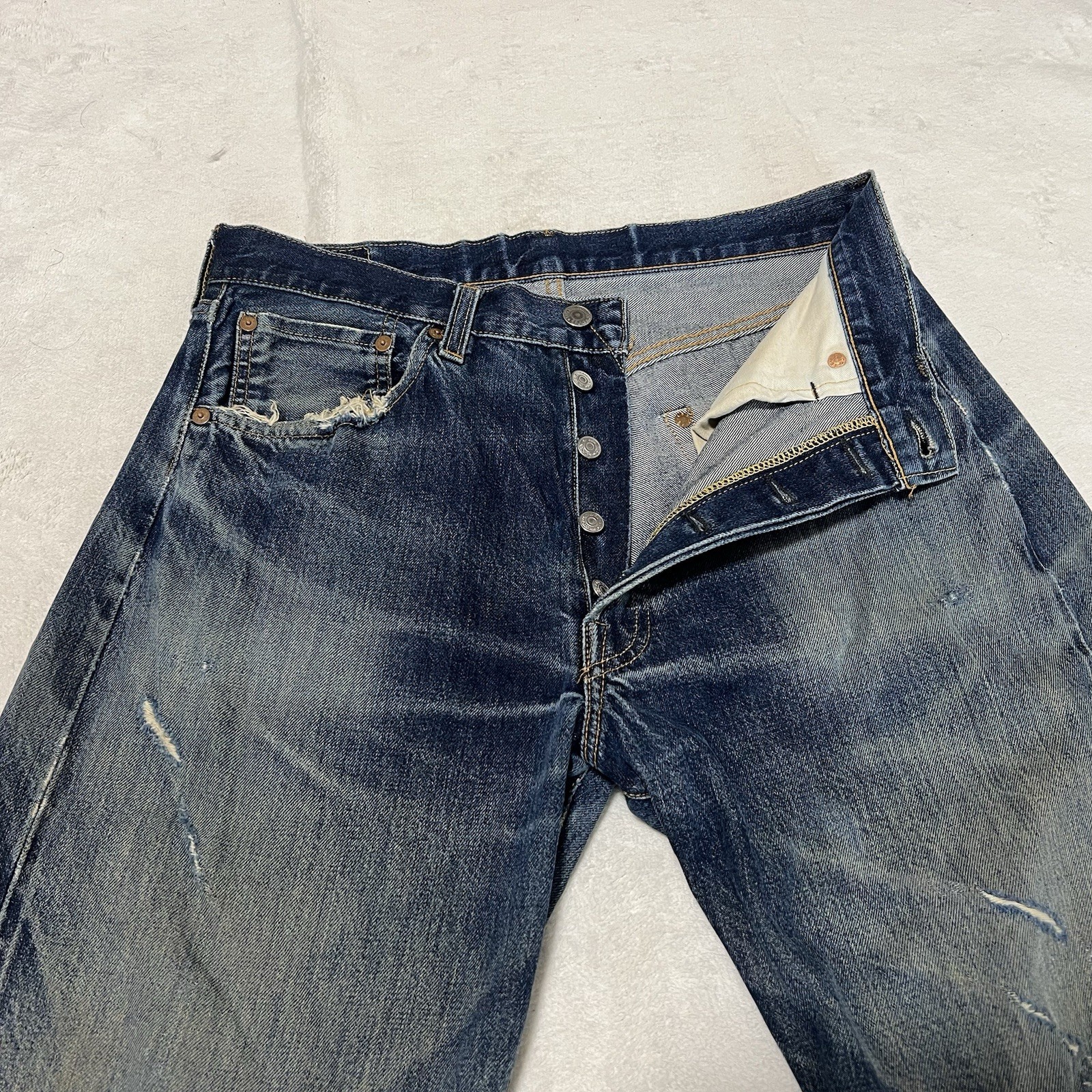 Levi’s 501XX 555 Valencia USA Big E Selvedge Jeans W33 L36 Distressed Boro