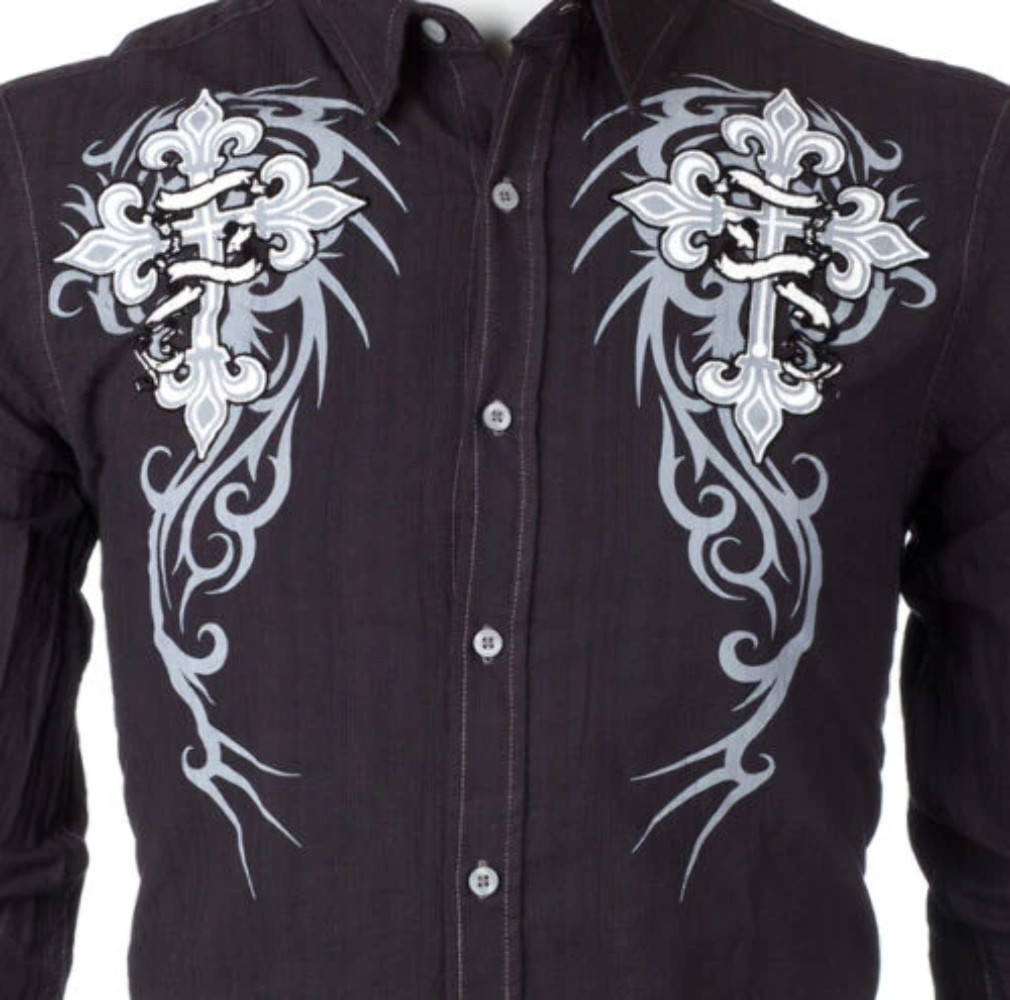 XTREME COUTURE by AFFLICTION Men’s BUTTON DOWN Shirt KINGS FALL Skulls $78