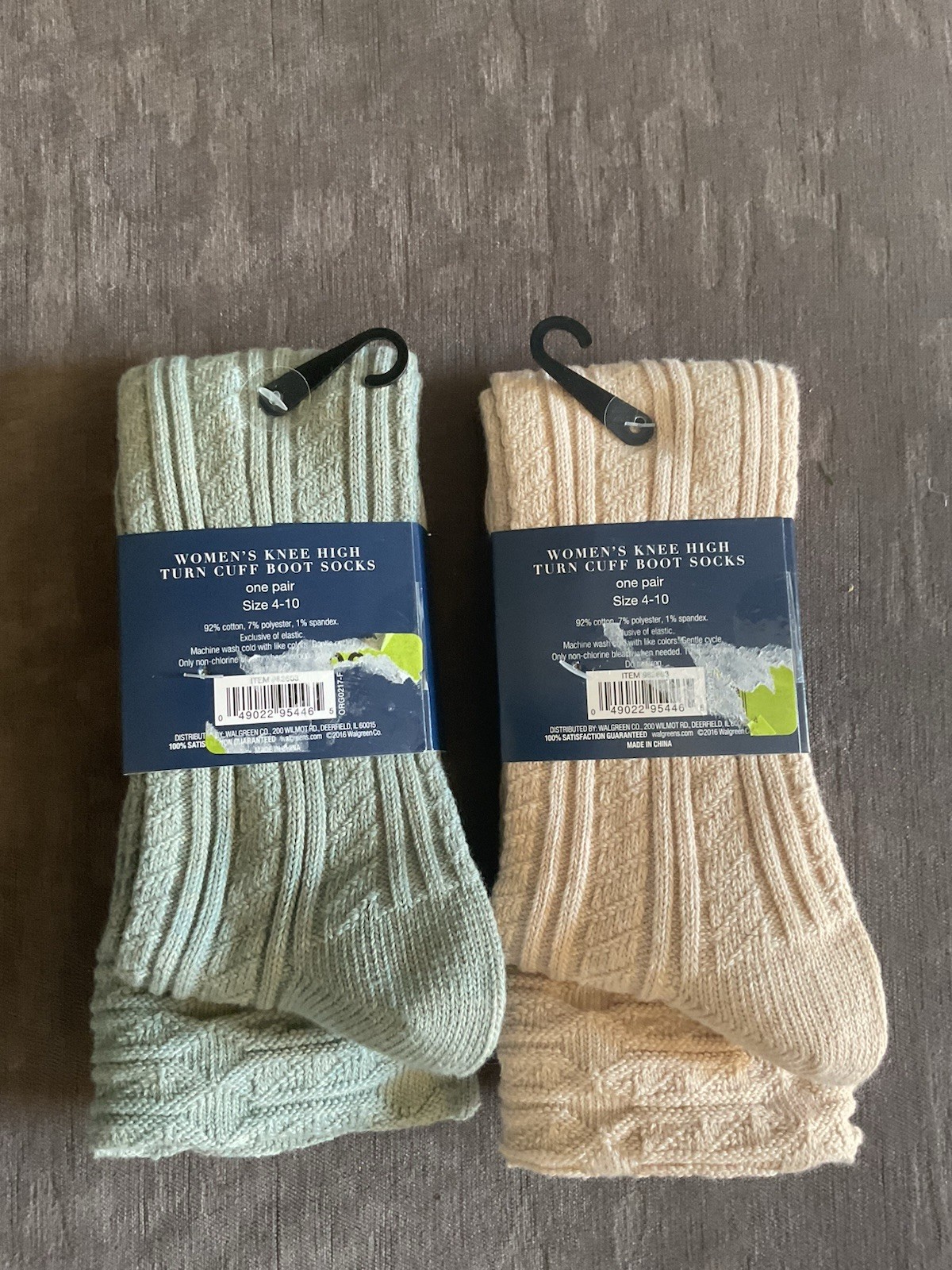 West Loop Knee High Turn Cuff Socks Size 4-10 Green Tan 2 Pair