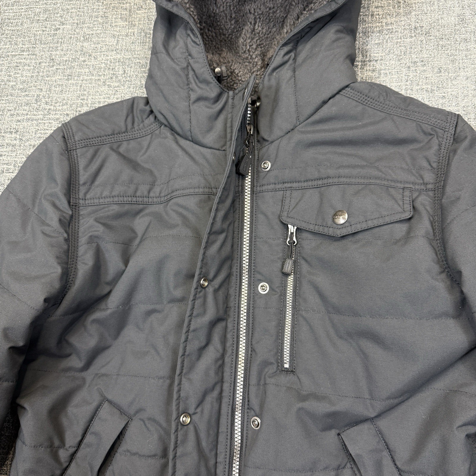 Carhartt Sherpa Lined Jacket Womens M Black Hooded Quilted Workwear Coat 103909