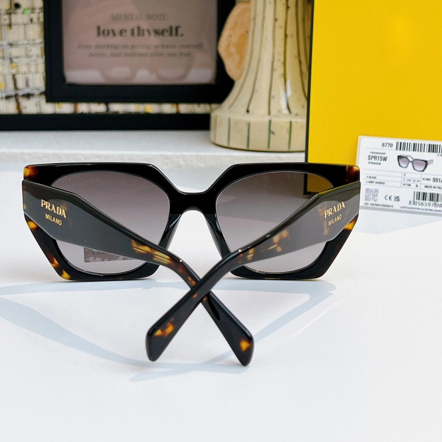 PRADA PR 15WS 3890A7 Black Tortoise Grey Gradient Women Sunglasses with Box