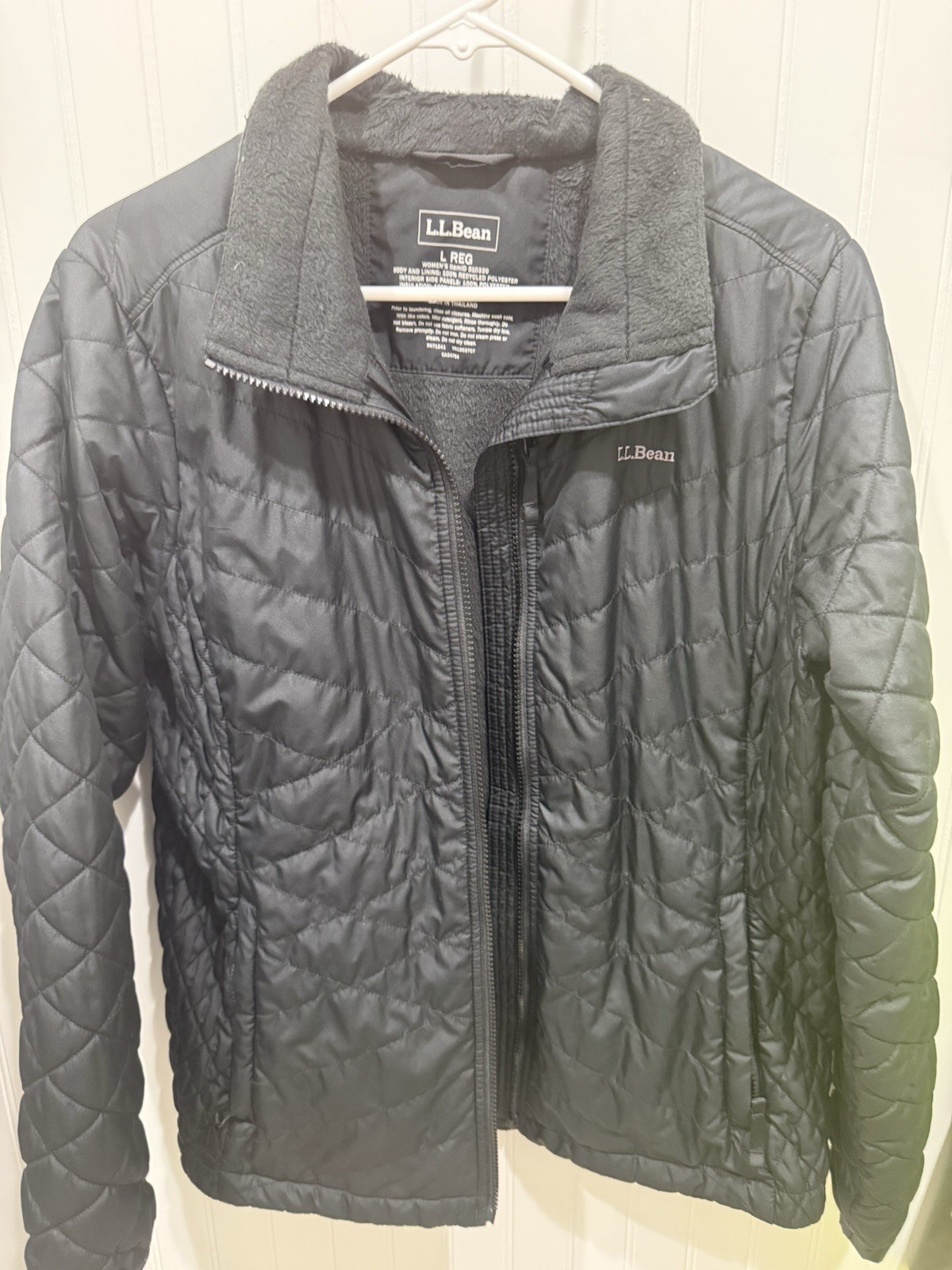 LL Bean Womens Large Black Primaloft Packaway Light Weight Quilted Puffer Jacket