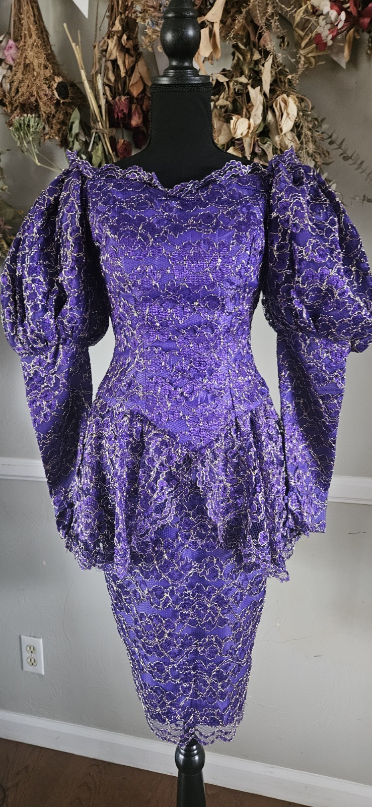 Vintage 1980s Purple 2 Piece Skirt Suit With Gold Acents As Pictured