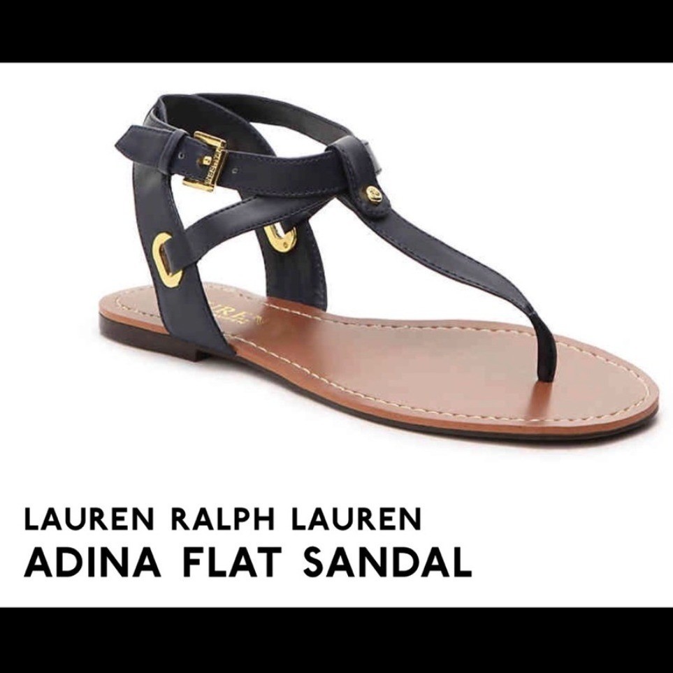 Lauren Ralph Lauren Modern Navy Adina Flat Ankle Wrap Thong Sandals SZ 10