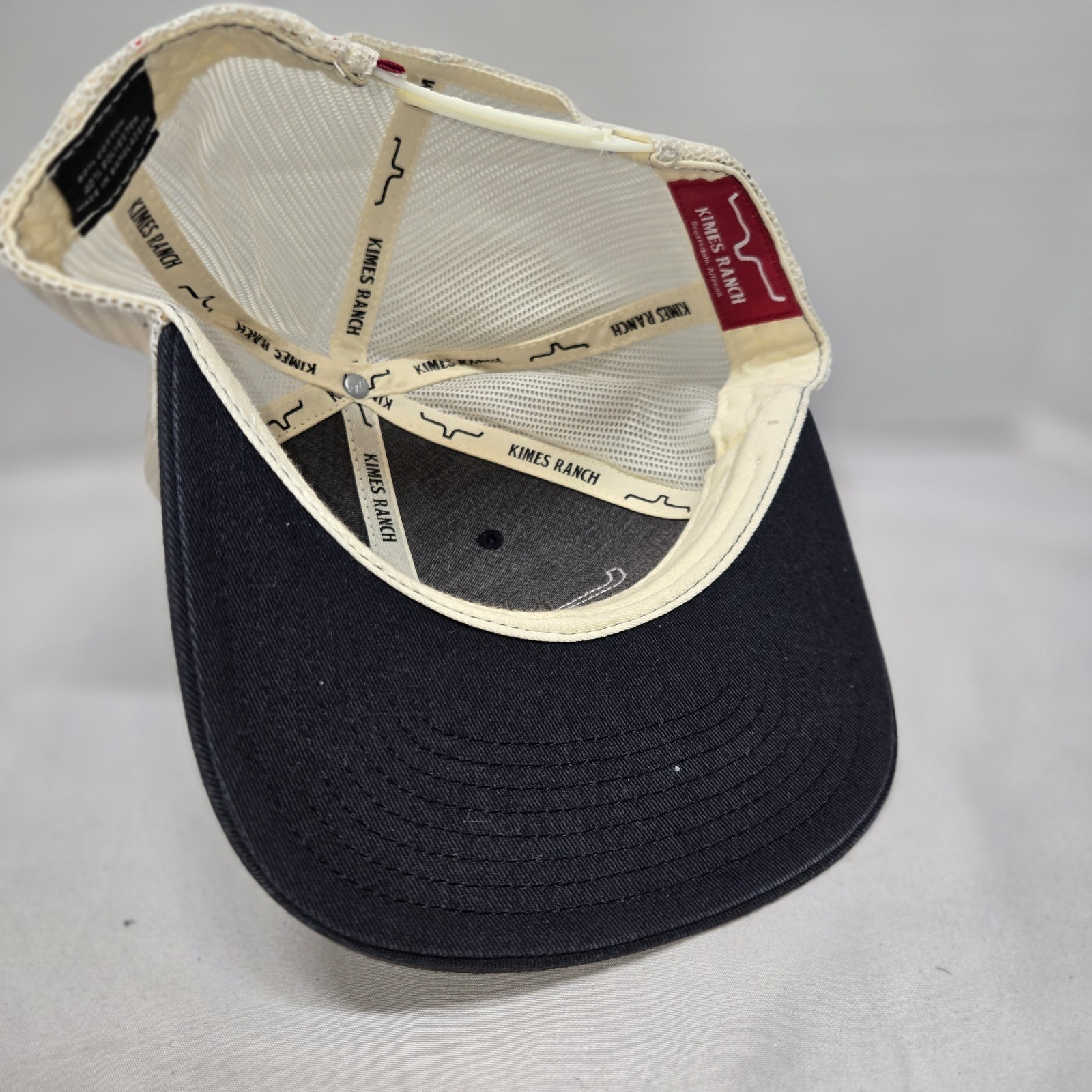 Kimes Ranch Mesh Trucker Hat Adjustable Snapback Cap Euc Black/ Lt Tan