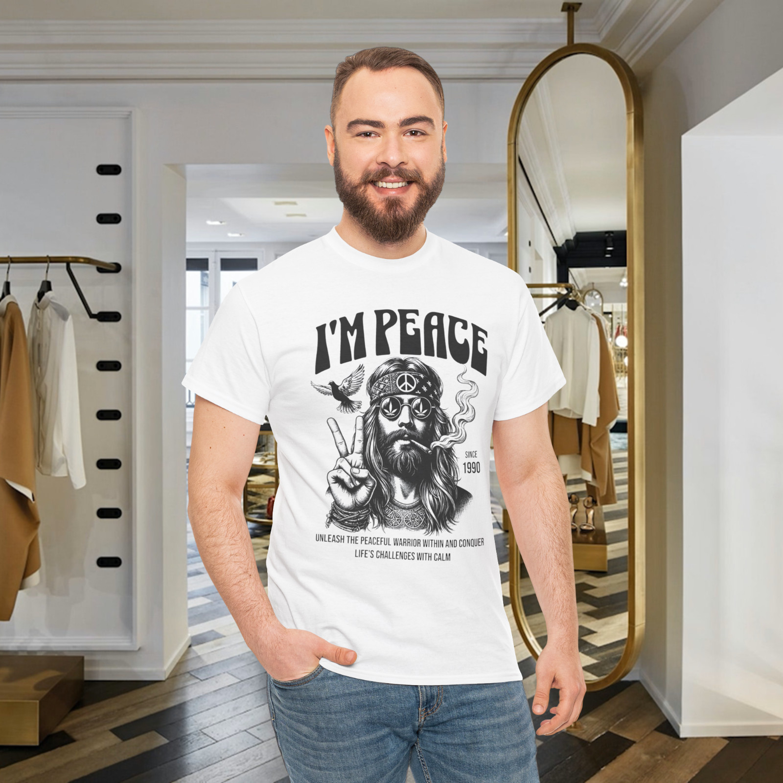 I’m Peace Hippie Warrior Cannabis Dove Vintage Graphic T-Shirt