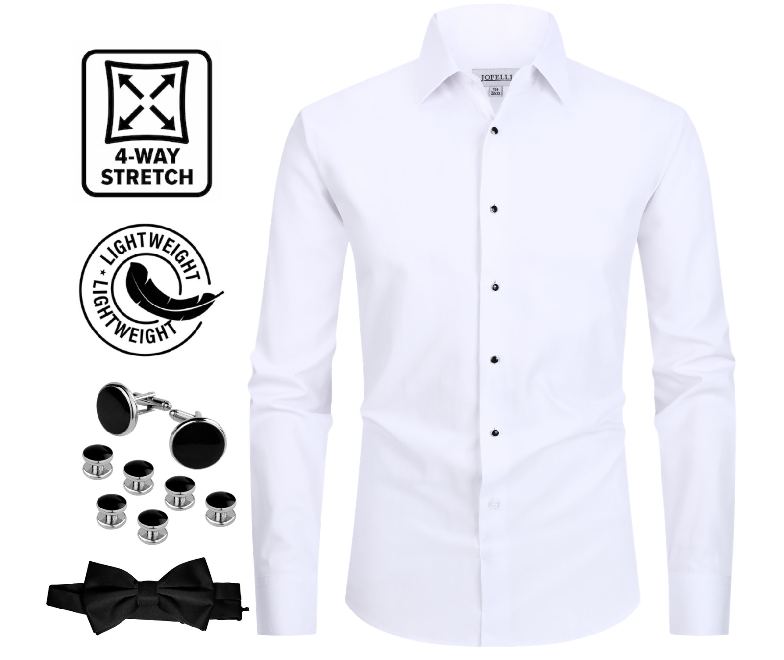 Men’s Dress Shirt White 4-Way Stretch Convertible Tuxedo and Regular