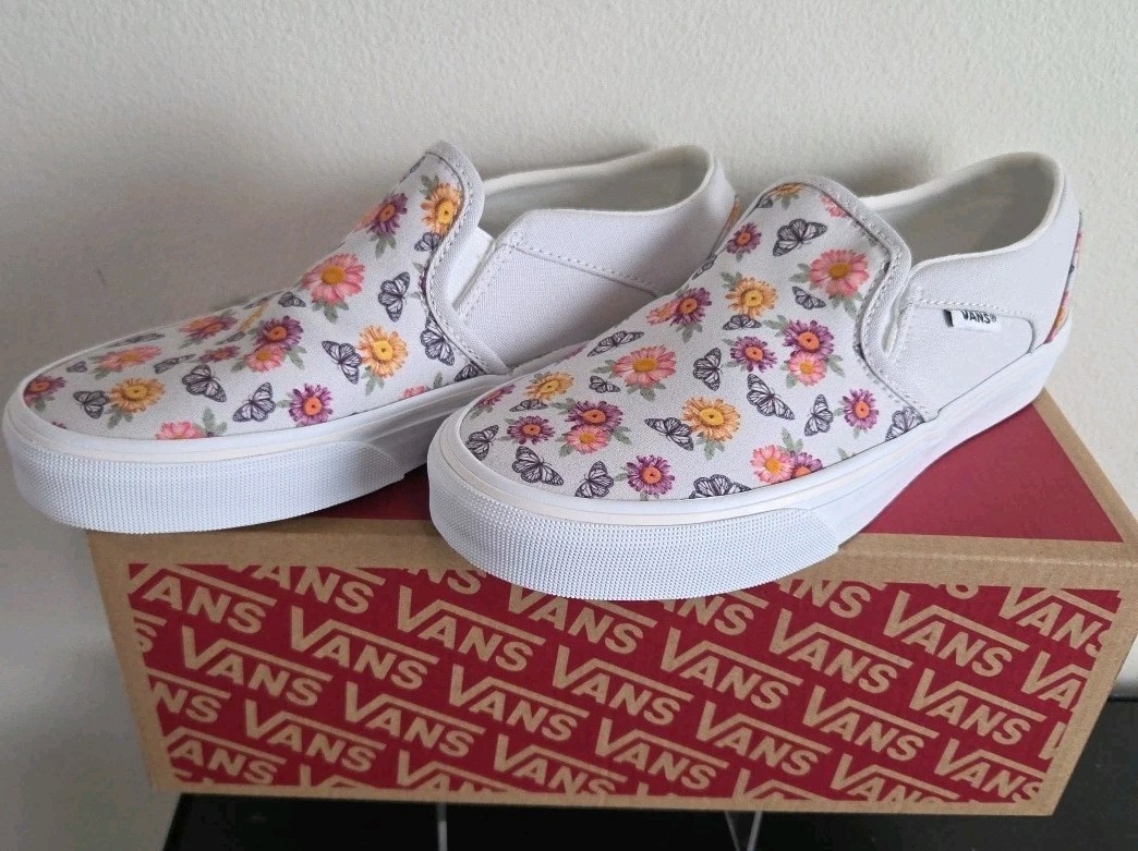 Vans Asher Slip On Womens Shoes Sneakers Butterfly Floral Design Size 6