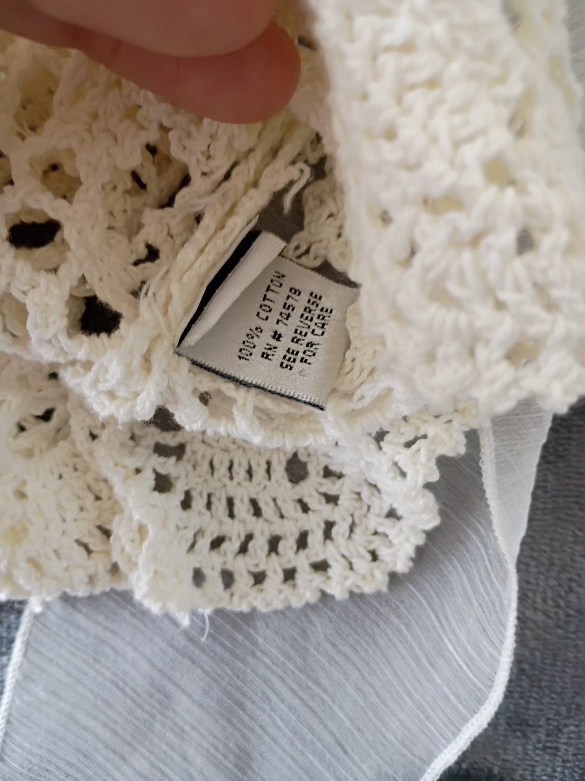 STYLE BRAND QUALITY Crochet top`Pearls Ruffle sleeve seed beads NICE!! LARGE