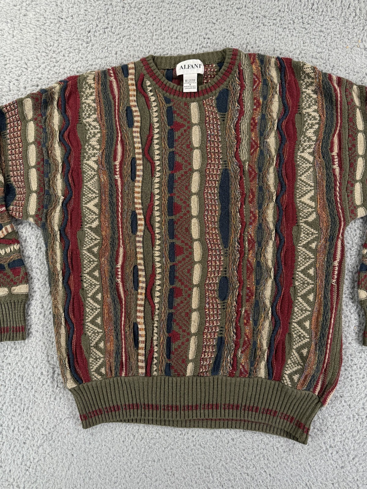 Vintage 80s 90s 3D Thick Texture Cable Abstract Grunge Hip Hop Sweater Small